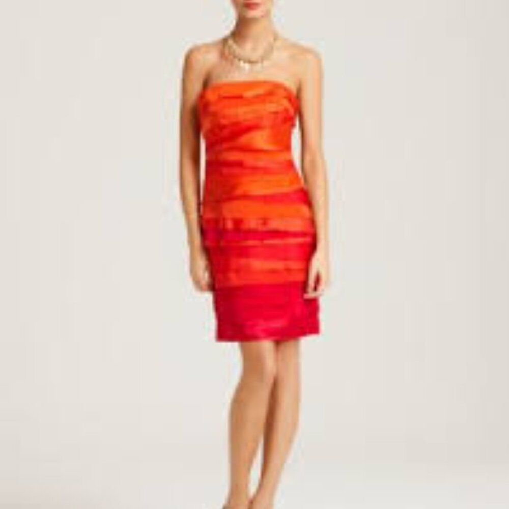 ✅ Phoebe Couture Phoebe Couture Tiered Strapless Dress RED/PINK SIZE 12‎